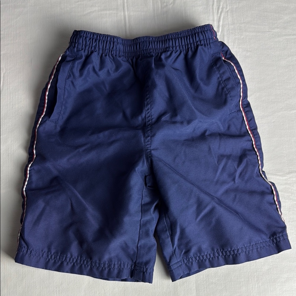 GYMBOREE Boy’s Navy Blue Shorts Red Striped Trim Elastic Waist Size Large